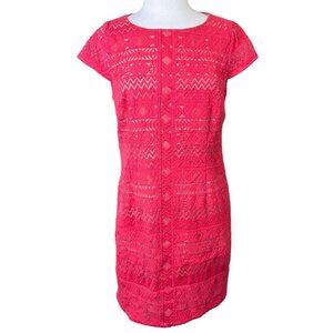Laundry by Shelli Segal Coral Rouge Cap Sleeve Geometric Lace Lined Shift Dr 10